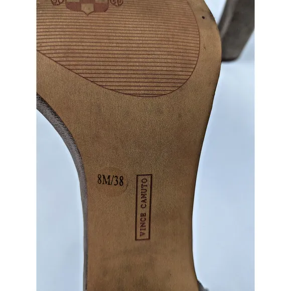 Vince Camuto Malissa Heels Tan Taupe 8 Leather Ankle Strap Block Heel