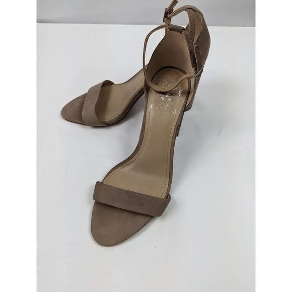 Vince Camuto Malissa Heels Tan Taupe 8 Leather Ankle Strap Block Heel