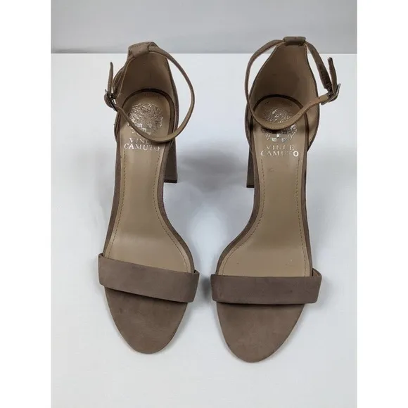 Vince Camuto Malissa Heels Tan Taupe 8 Leather Ankle Strap Block Heel