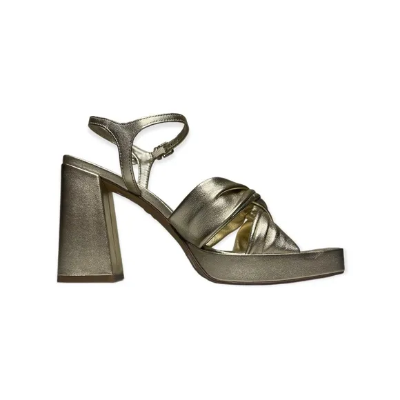 Vince Camuto Pepenna Leather Block Gold Heels