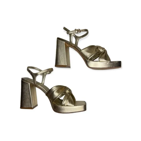Vince Camuto Pepenna Leather Block Gold Heels