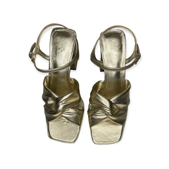 Vince Camuto Pepenna Leather Block Gold Heels