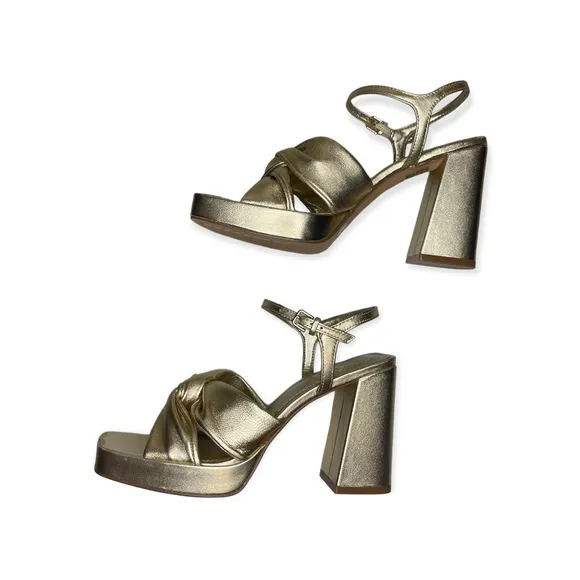 Vince Camuto Pepenna Leather Block Gold Heels