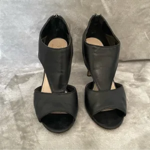 Vince Camuto Seena1 Black Nappa Open Toe Leather Bootie Heels Zip Back Size 9