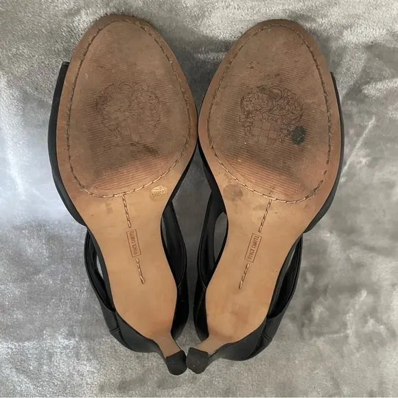 Vince Camuto Seena1 Black Nappa Open Toe Leather Bootie Heels Zip Back Size 9