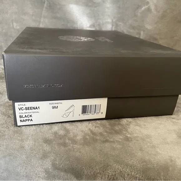 Vince Camuto Seena1 Black Nappa Open Toe Leather Bootie Heels Zip Back Size 9