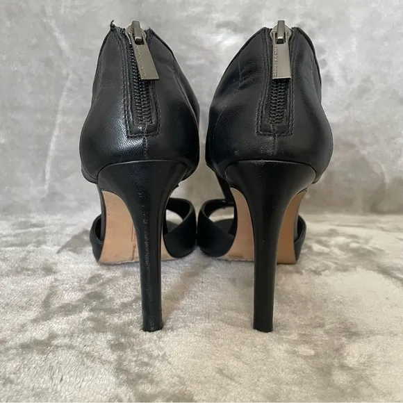 Vince Camuto Seena1 Black Nappa Open Toe Leather Bootie Heels Zip Back Size 9