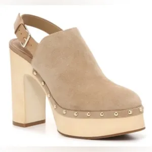 Vince Camuto Shoes Ithernda Clogs Mule Platform Suede Slingback Boho Tan 7.5M