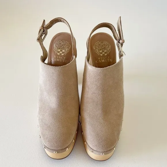 Vince Camuto Shoes Ithernda Clogs Mule Platform Suede Slingback Boho Tan 7.5M