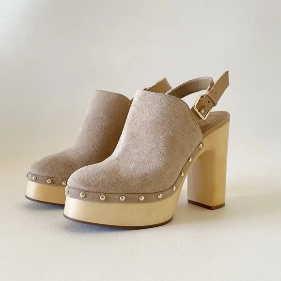 Vince Camuto Shoes Ithernda Clogs Mule Platform Suede Slingback Boho Tan 7.5M