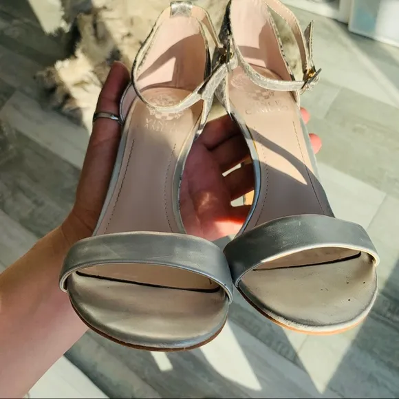 Vince Camuto Snake Skin Ankle Strap Open Toe Heels