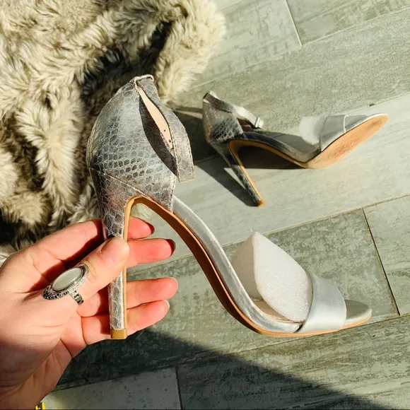 Vince Camuto Snake Skin Ankle Strap Open Toe Heels