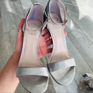 Vince Camuto Snake Skin Ankle Strap Open Toe Heels