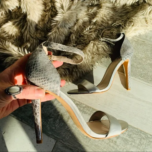 Vince Camuto Snake Skin Ankle Strap Open Toe Heels