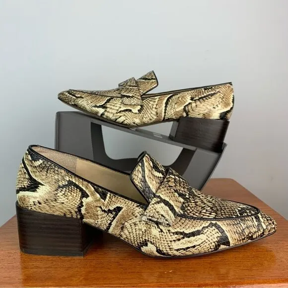 Vince Camuto Women's Adealia leather Loafer block heels snake print size 8