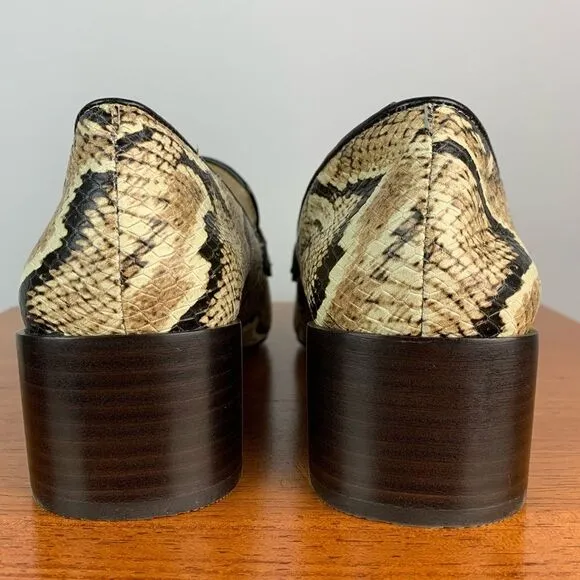 Vince Camuto Women's Adealia leather Loafer block heels snake print size 8