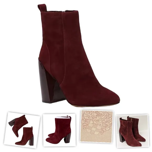 Vince Camuto Women’s Enverna High Gloss Block Heel Bootie in Bordo Suede-Size 10