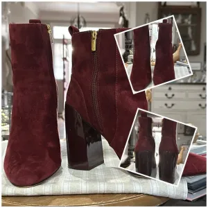 Vince Camuto Women’s Enverna High Gloss Block Heel Bootie in Bordo Suede-Size 10