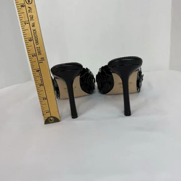 Vince Camuto X Laura Beverlin Size 9 Black Leather Rose Slide Open Toe Mule Heel