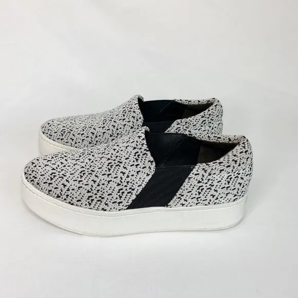 Vince Warren Marled Knit Tweed Platform Slip On Sneaker Black White Size 7.5