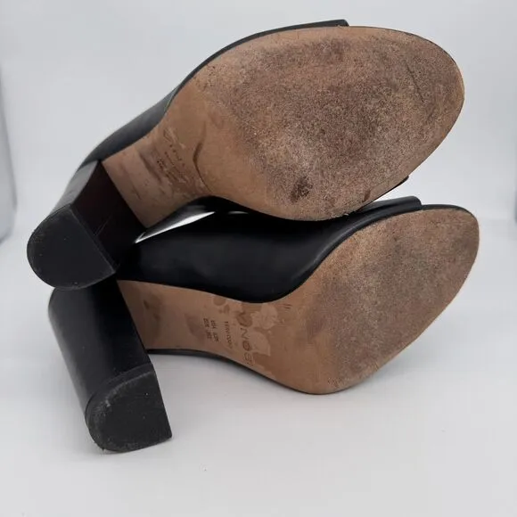 Vince Womens Open Toe Black Leather Block Heels Mule Size 8.5 Baddie Night Out