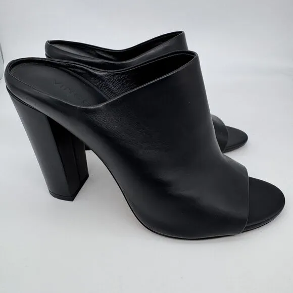 Vince Womens Open Toe Black Leather Block Heels Mule Size 8.5 Baddie Night Out