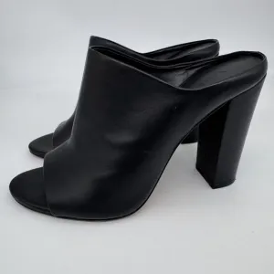 Vince Womens Open Toe Black Leather Block Heels Mule Size 8.5 Baddie Night Out