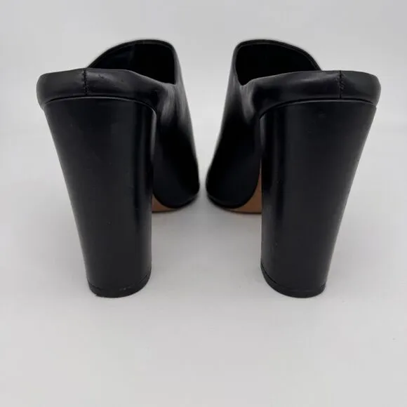 Vince Womens Open Toe Black Leather Block Heels Mule Size 8.5 Baddie Night Out