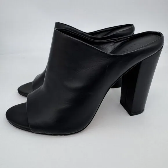 Vince Womens Open Toe Black Leather Block Heels Mule Size 8.5 Baddie Night Out