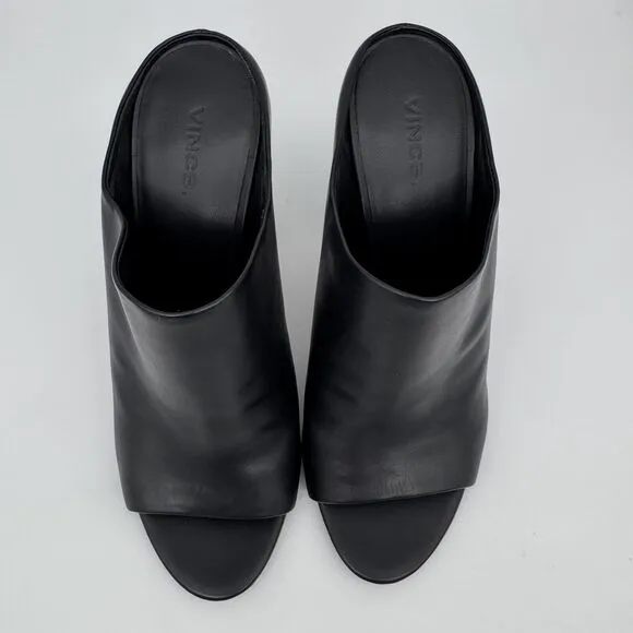Vince Womens Open Toe Black Leather Block Heels Mule Size 8.5 Baddie Night Out