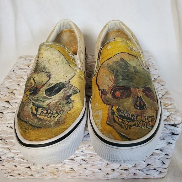 Vincent Van Gogh Vans Classic Slip On Skull Size M 7.5  W 9 EUC