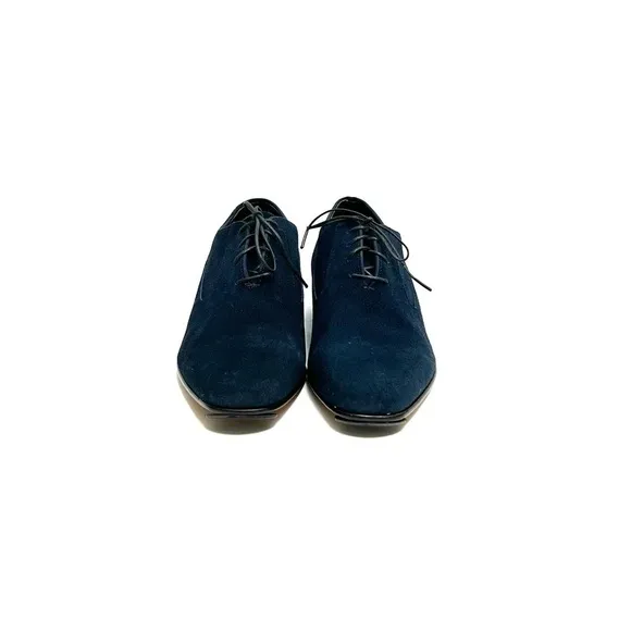Vintage 1960s men’s navy blue suede lace up mod heeled oxfords