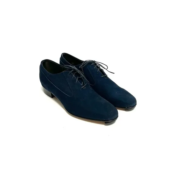 Vintage 1960s men’s navy blue suede lace up mod heeled oxfords