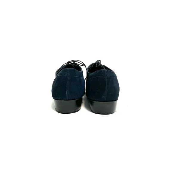 Vintage 1960s men’s navy blue suede lace up mod heeled oxfords