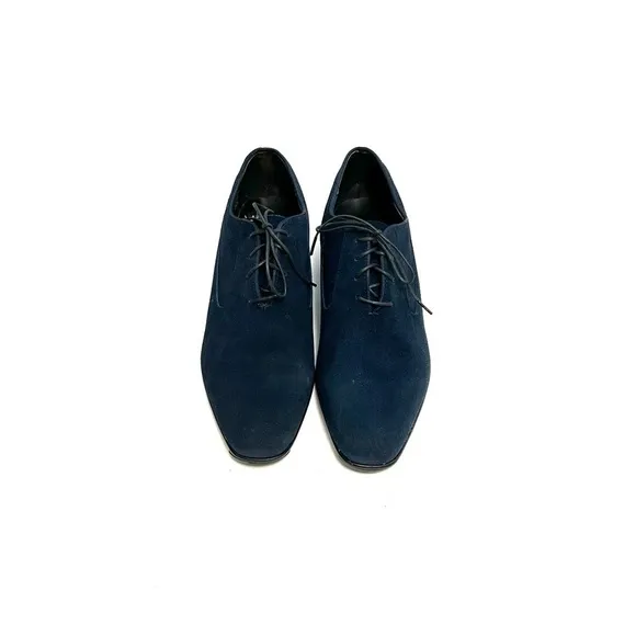 Vintage 1960s men’s navy blue suede lace up mod heeled oxfords