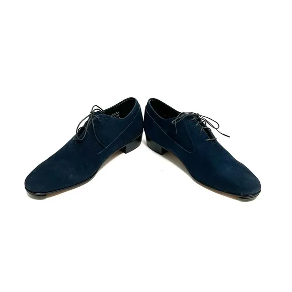 Vintage 1960s men’s navy blue suede lace up mod heeled oxfords