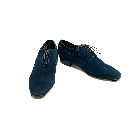 Vintage 1960s men’s navy blue suede lace up mod heeled oxfords