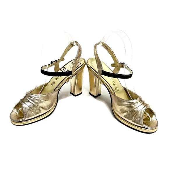 Vintage 1960s metallic gold leather platform formal rockabilly heels