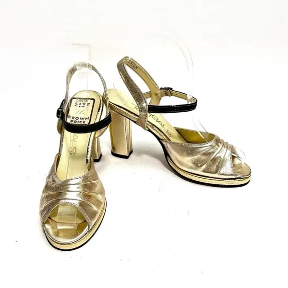 Vintage 1960s metallic gold leather platform formal rockabilly heels