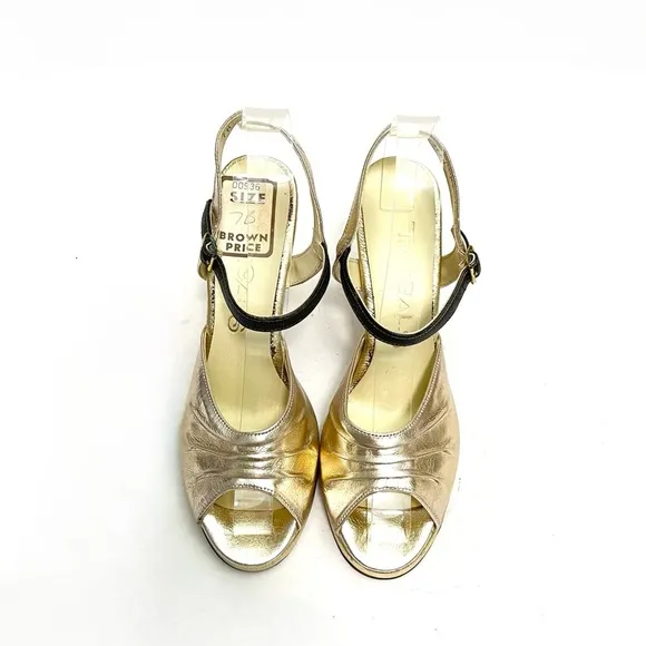 Vintage 1960s metallic gold leather platform formal rockabilly heels