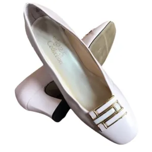 Vintage 70s closed buckle toe blush chunky block 60s heels size 8