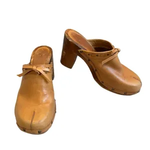 Vintage 90’s American Eagle Outfitters Leather Wooden Platform Clogs, Sz…