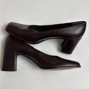Vintage 90s Coach Brown Leather Block Heels Size 8 Made In Italy Retro Classic