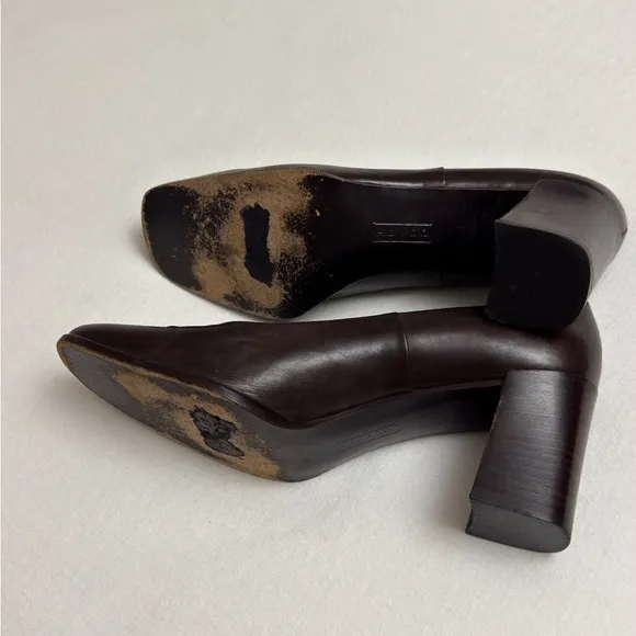 Vintage 90s Coach Brown Leather Block Heels Size 8 Made In Italy Retro Classic
