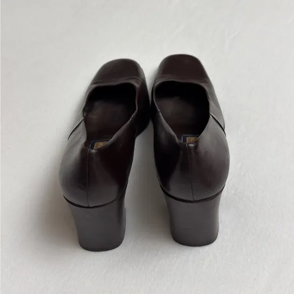 Vintage 90s Coach Brown Leather Block Heels Size 8 Made In Italy Retro Classic