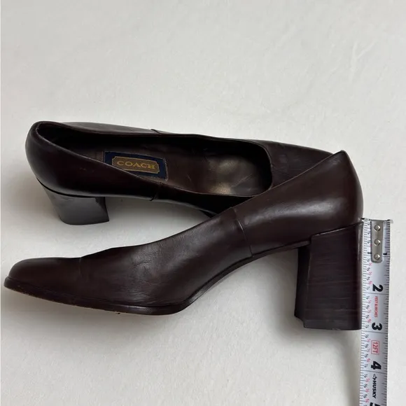 Vintage 90s Coach Brown Leather Block Heels Size 8 Made In Italy Retro Classic