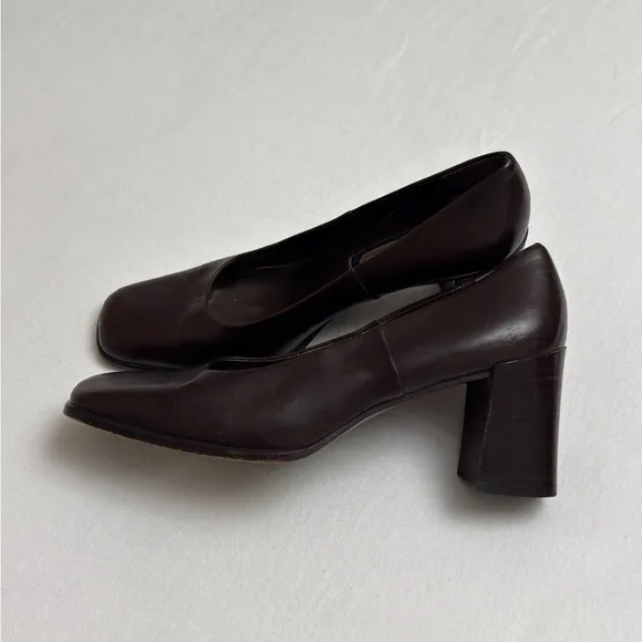 Vintage 90s Coach Brown Leather Block Heels Size 8 Made In Italy Retro Classic