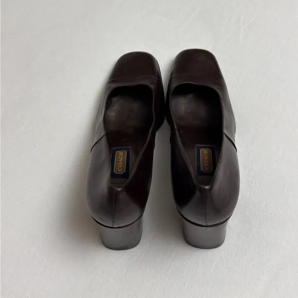 Vintage 90s Coach Brown Leather Block Heels Size 8 Made In Italy Retro Classic