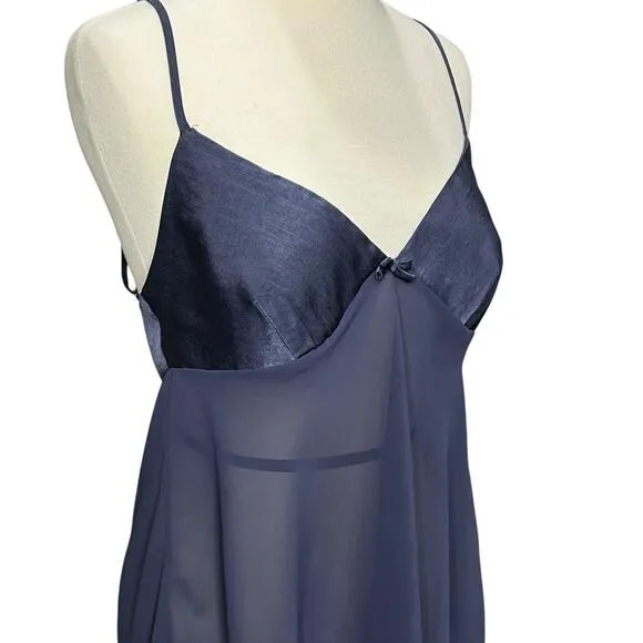 Vintage 90s Victorias Secret Babydoll Slip Dress M Blue Sheer Chemise Y2K Fairy