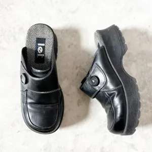 Vintage 90s Y2K LEI Chunky Platform Black Square Toe Slide Square Heel Mules 8